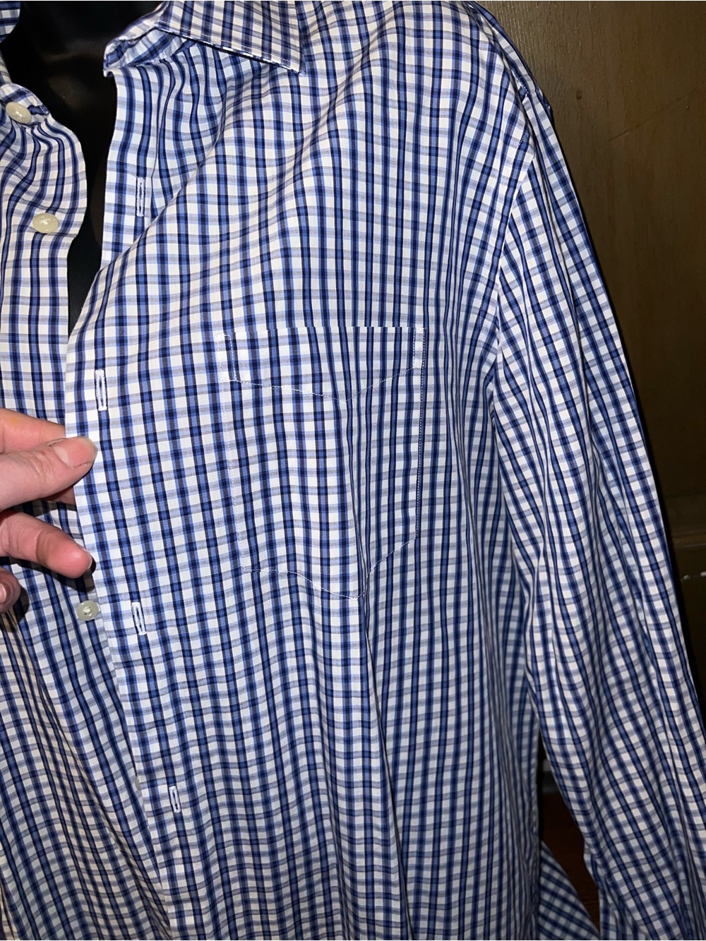 Banana Republic Gingham Classic Blue White Stripe Button Up Shirt Size 17-17.5 - Picture 4 of 8